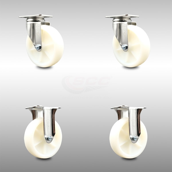 5 Inch 316SS Nylon Wheel Swivel Top Plate Caster Rigid, 2PK